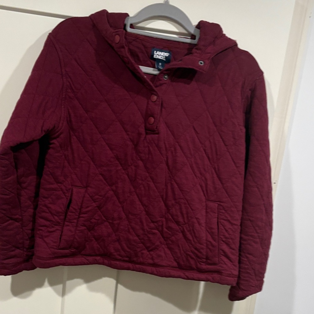 Lands' End Maroon Quilted Hooded Jacket